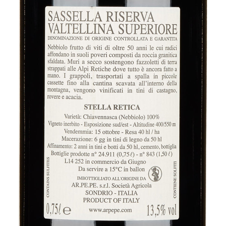 Valtellina Superiore Sassella DOCG "Stella Retica" 2022 - Arpepe